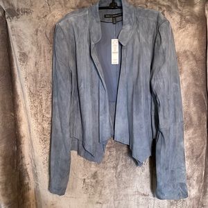 NWT WHBM Suede Leather Long Sleeve Drop Front Jacket Size: XL Color: China Blue
